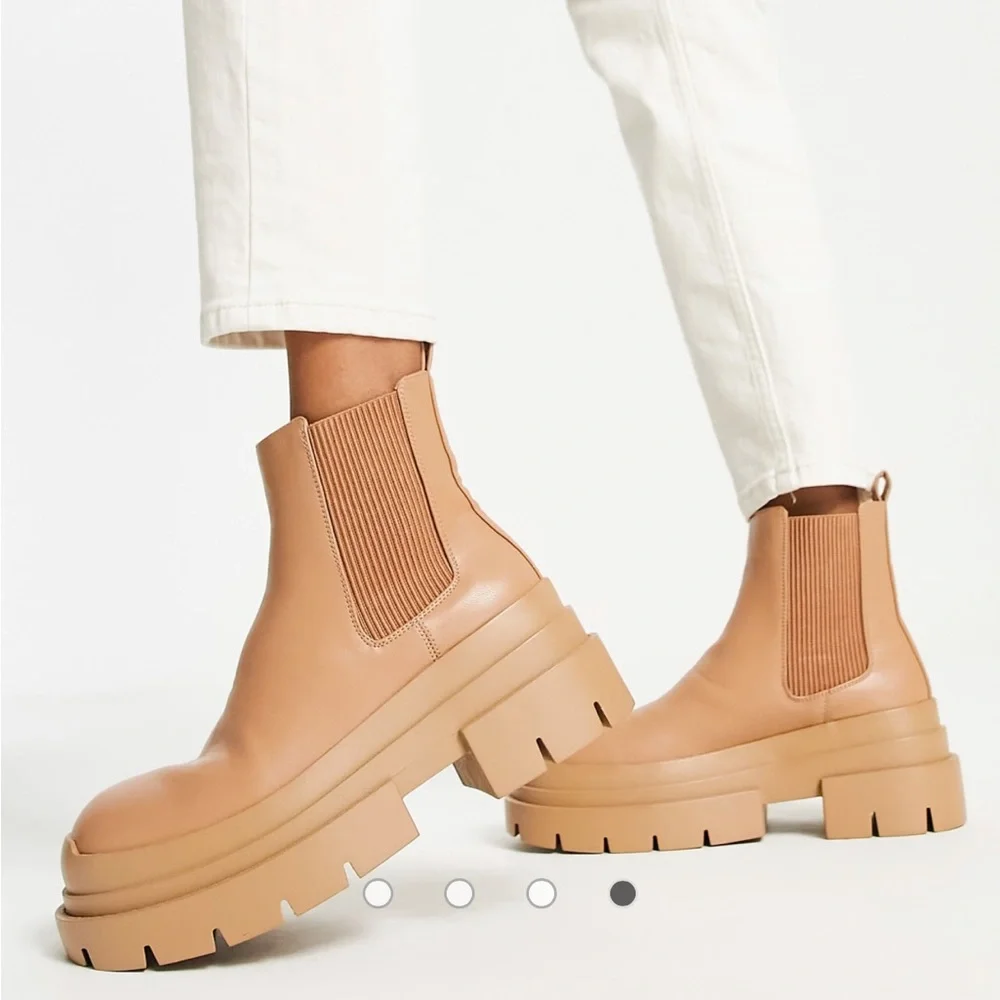 Topshop Brody Chunky Chelsea Boots Camel Tan Platform Lug Sole EU 38